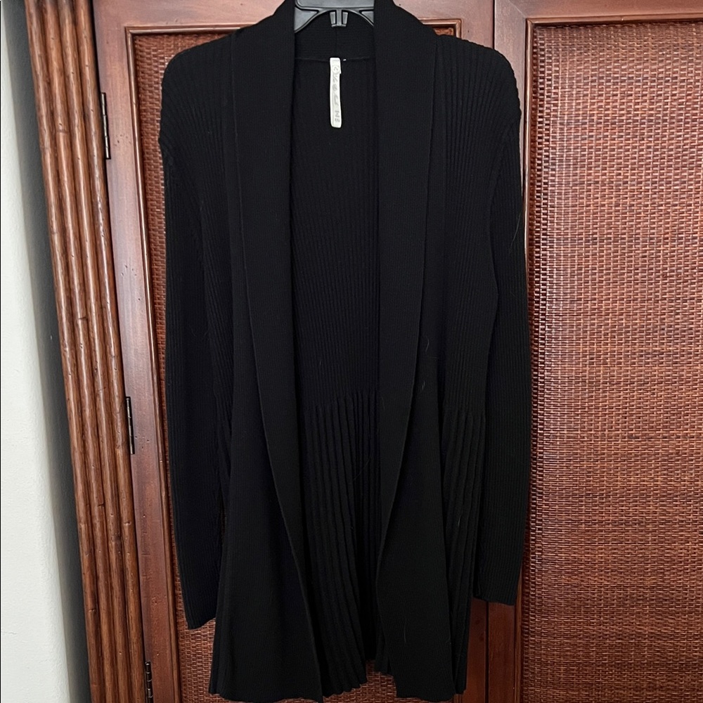 Leo & Nicole Elegant Black Ribbed Shawl Collar Cardigan